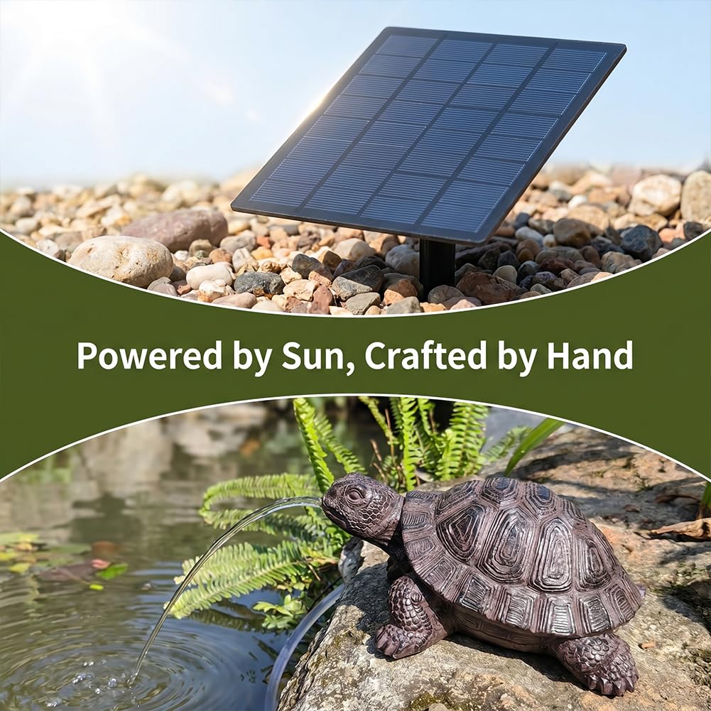 Solar Powered Garden Turtle Water Fountain - Solar Powered Pond Aerator for Small Ponds, Outdoor Garden Decor Turtle Fountain Statue for Garden, Pool, Pond