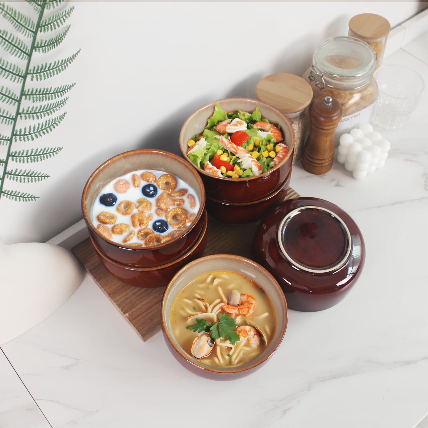 Ceramic Cereal Bowls Set, 22 Ounce, for dip, Soup, Salad, Pasta, Oatmeal, Ramen Bowls Set of 6 - Rice Dessert Cream Bowls Set - Chip Resistant Dishwasher Microwave Safe, 6.1 Inch