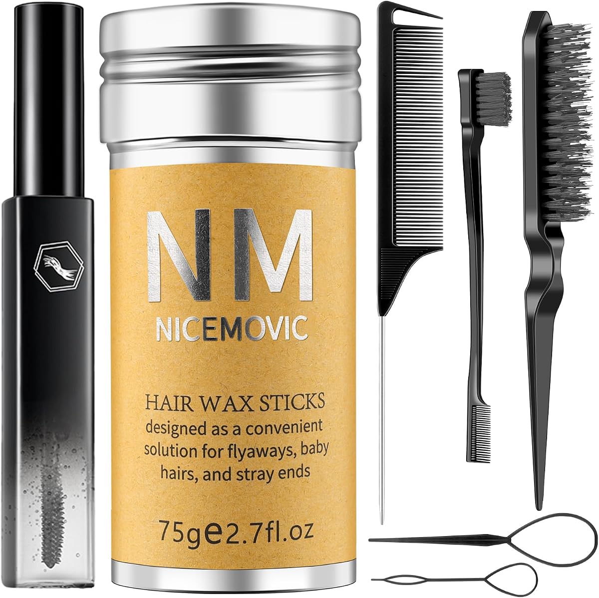 Slick Back Hair Brush Wax Stick Set for Flyaways Stocking Stuffers for Kids Women Christmas/Birthday Gifts Hair Accessories for Women Girl Teen Girls Trendy Stuff, Hair Styling Tools Baby Hairs Gel