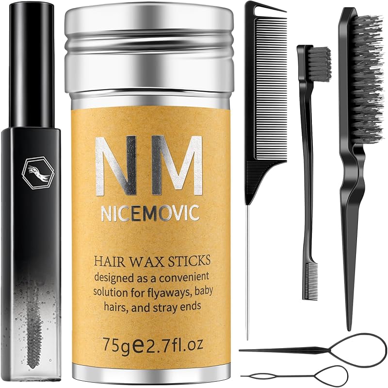 Slick Back Hair Brush Wax Stick Set for Flyaways Stocking Stuffers for Kids Women Christmas/Birthday Gifts Hair Accessories for Women Girl Teen Girls Trendy Stuff, Hair Styling Tools Baby Hairs Gel