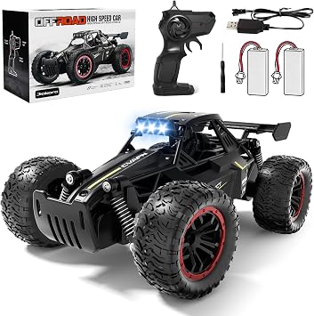 Jiakora Remote Control Car, Metal Body, LED Headlights, Black, 2 Batteries