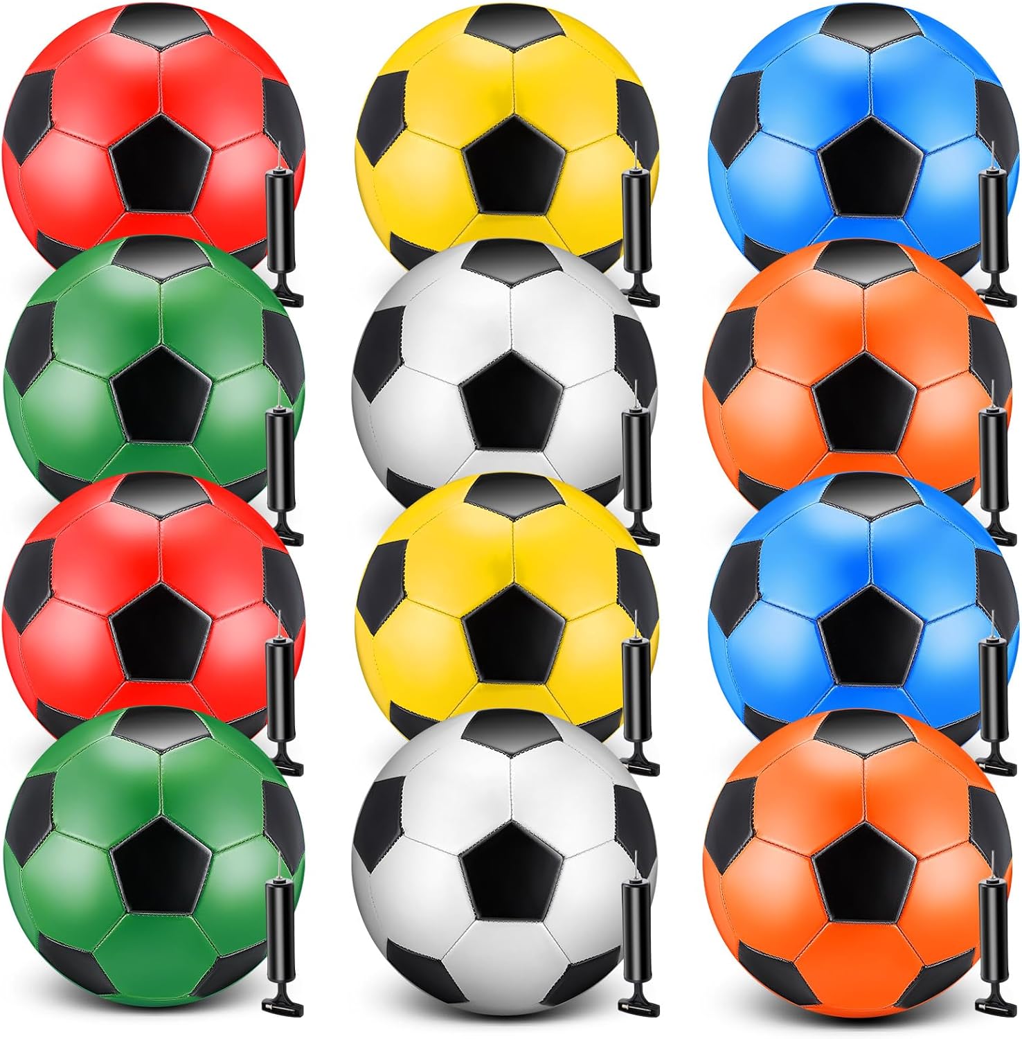 12 Pack Soccer Balls Bulk Deflated Soccer Balls with Pump Official Size 3/4/5 Outdoor and Indoor Training Practice Football for School Sports Game Birthday Gift