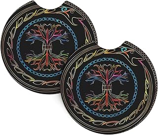 Viking Circles Pagan Symbol Gothic Art 2-Pack Car Cup Coasters, Universal Neoprene Rubber Drink Holder Inserts for Truck, SUV, Van