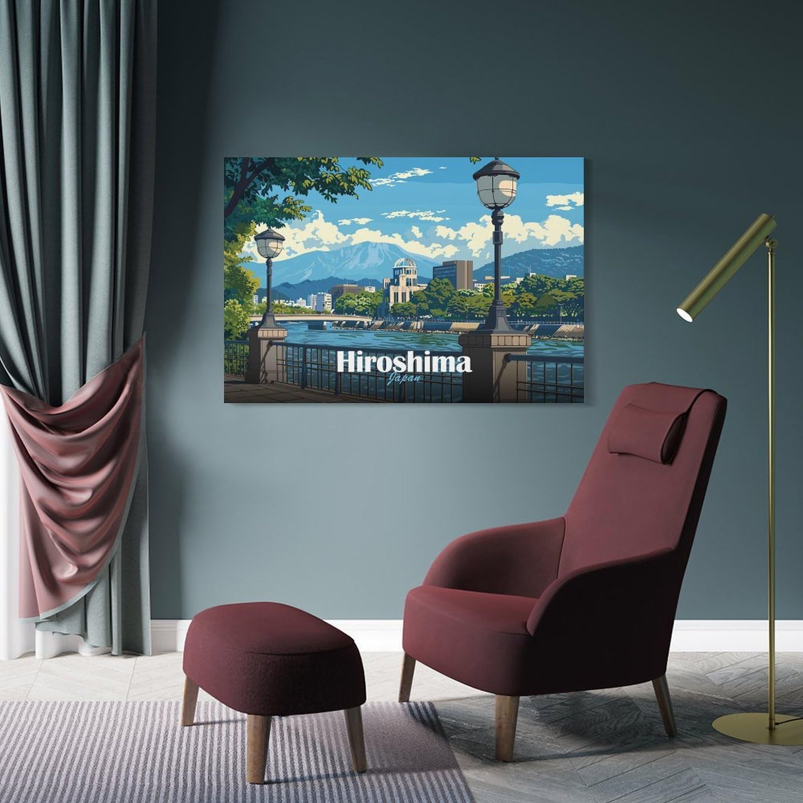 Junmoney Home Decor Wall Art Hiroshima Cityscape, 12x18inch(30x45cm), for Bedroom Decor, Cosy Corners Or Studios, Decorative Wall Art for Cosy Rooms