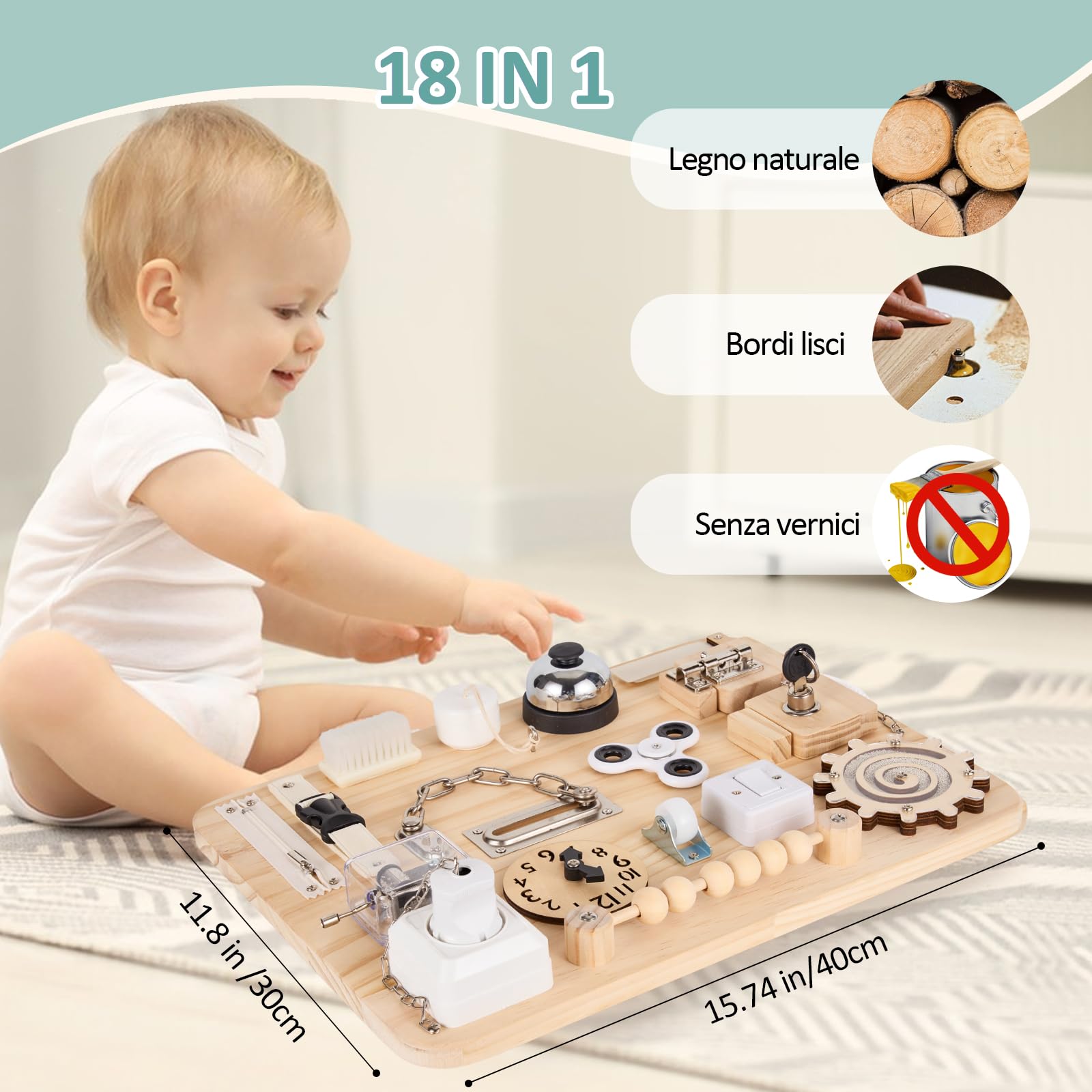 potatomato Montessori Busy Board – Giocattolo sensoriale in Legno per Bambini | Tavola educativa per Lo Sviluppo delle abilità motorie, Ideale per Viaggi, Aerei e Come Supporto sensoriale