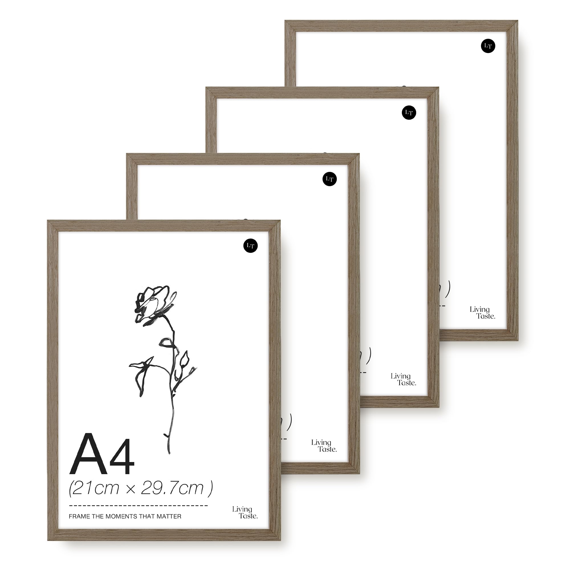 LIVINGTASTE A4 Picture Frame, 21x29.7cm Wood Photo Frame, 4 Pack Dark Oak Finish Wall Frame with Acrylic Front, Ideal for Certificates & Diplomas, Documents in Office or Home