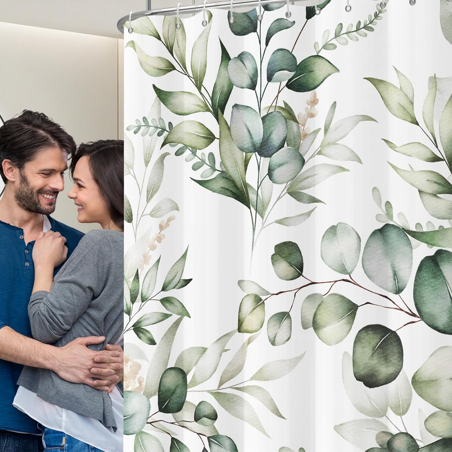 Long Shower Curtain Green Eucalyptus Shower Curtains for Bathroom Watercolor Sage Green Shower Curtain Floral Bathroom Sage Shower Curtains Waterproof Bathtub Curtains 72x78 Inch with Hooks