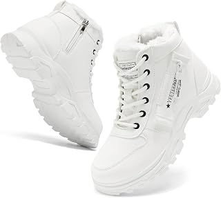 Womens Snow Boots Warm Winter Shoes Lace Up Ankle Booties | Fur Lined Anti-Slip Sneakers Lace Up Outdoor Booties Waterproof Walking Shoes Casual Short Boot Fashion Combat Booties