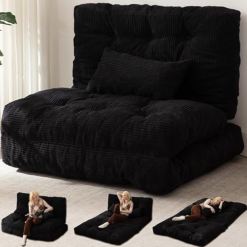 Sofá cama plegable para adultos con tela de pana, colchón plegable con soporte para la espalda, puf, sofá cama para sala de estar y dormitorio