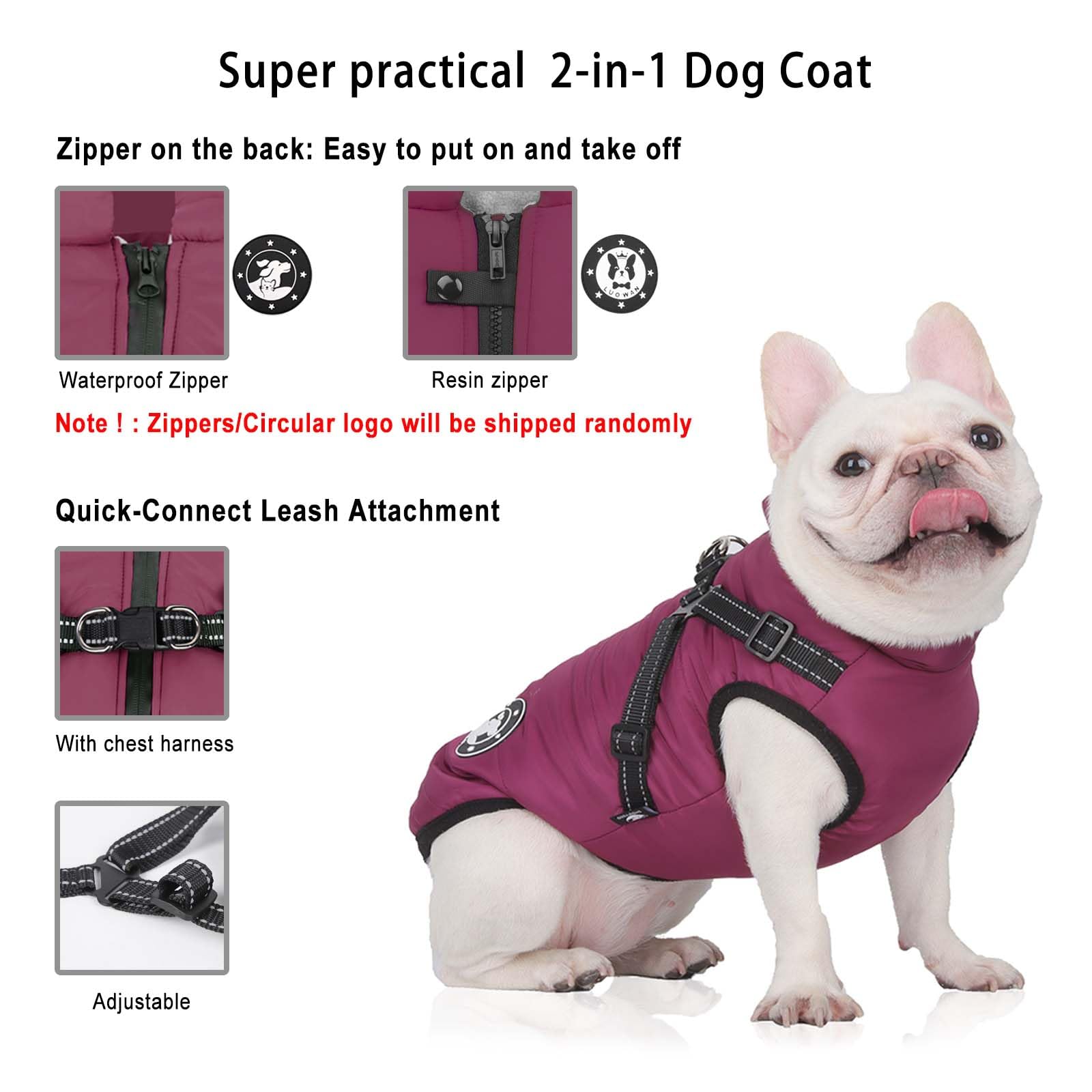 Cappotto per cani di piccola taglia, giacca per cani con imbracatura, impermeabile e caldo cappotto invernale per cani di piccola taglia, lavabile in lavatrice, con strisce riflettenti
