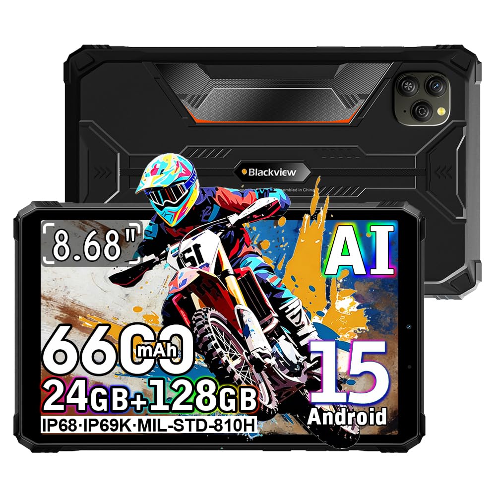 Blackview Active 5 Android 15 Rugged Tablet 8 inch, 24GB+128GB+2TB Tablet in Offerta, 6600mAh Rugged Smartphone, Altoparlanti 2W*2, IP68/69K Robusto Tablets, Dual SIM,4G LTE,5G WIFI,GPS,OTG,NFC, Nero