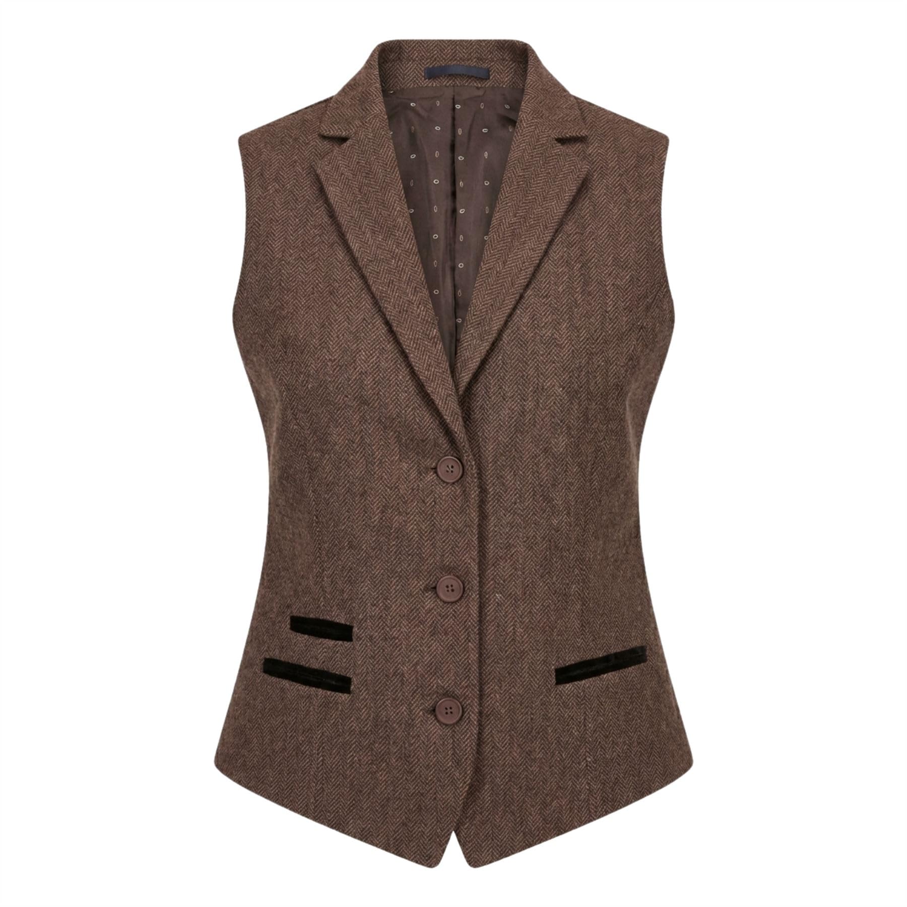 Truclothing Women's Oak Waistcoat Oak Brown Tweed Blazer Herringbone Slim Fit Jacket Waistcoat Set - 12
