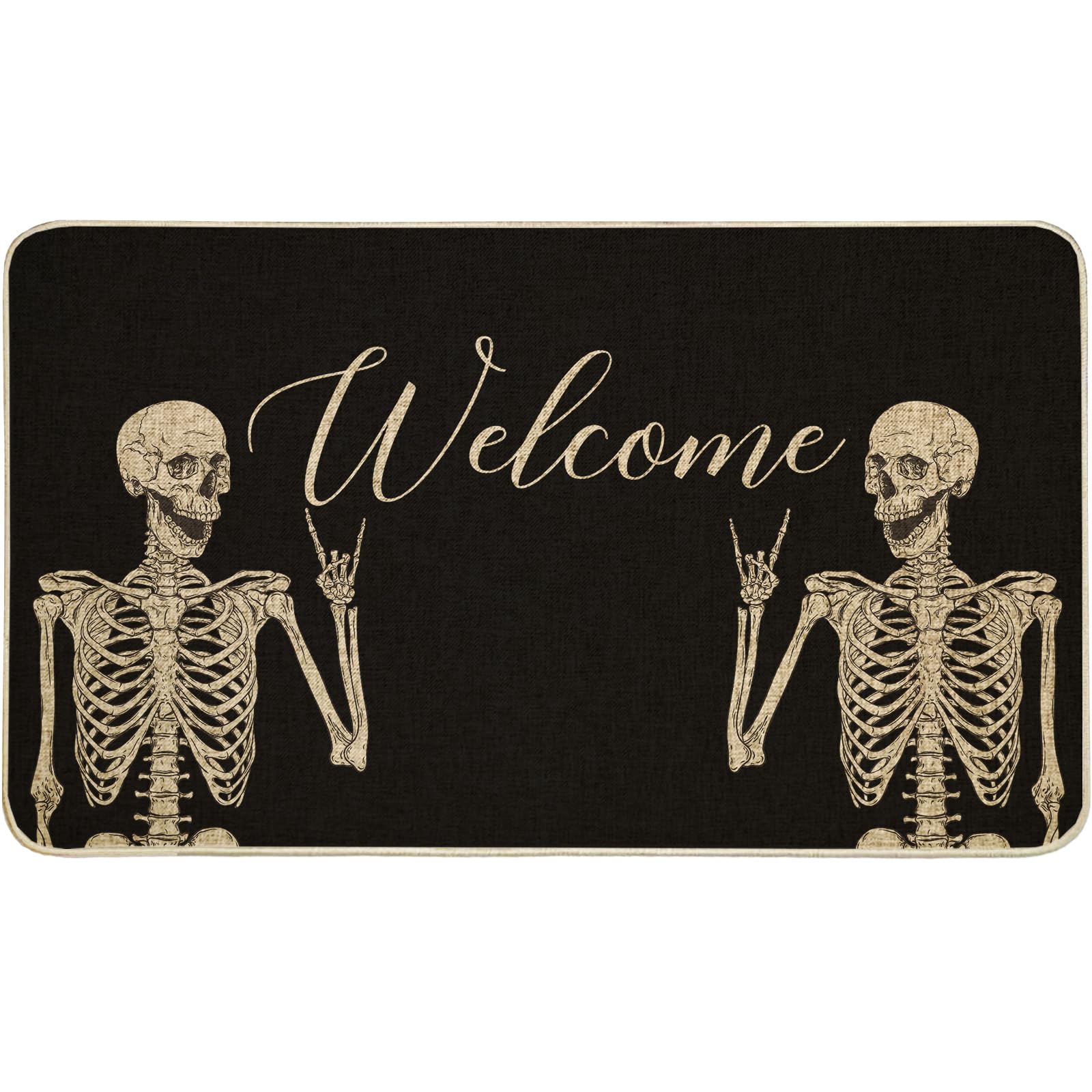 Halloween Door Mat, Halloween Skull Doormat Indoor Outdoor Entrance Floor Mat, Funny Non Slip Rubber Welcome Mats for Living Room Kitchen Home Decoration 17x29 Inch