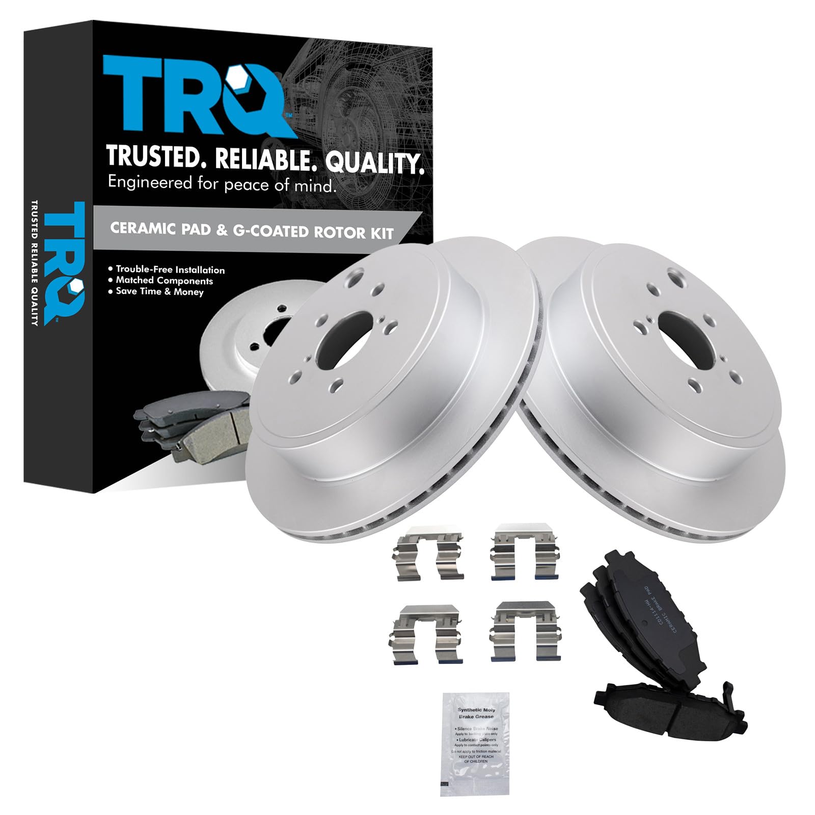 TRQ Rear Brake Pad and Rotor Set Ceramic Coated Rotors Compatible with 2010-2014 Subaru Legacy 3.6R Limited 2010-2013 Legacy 3.6R 2010-2012 Premium