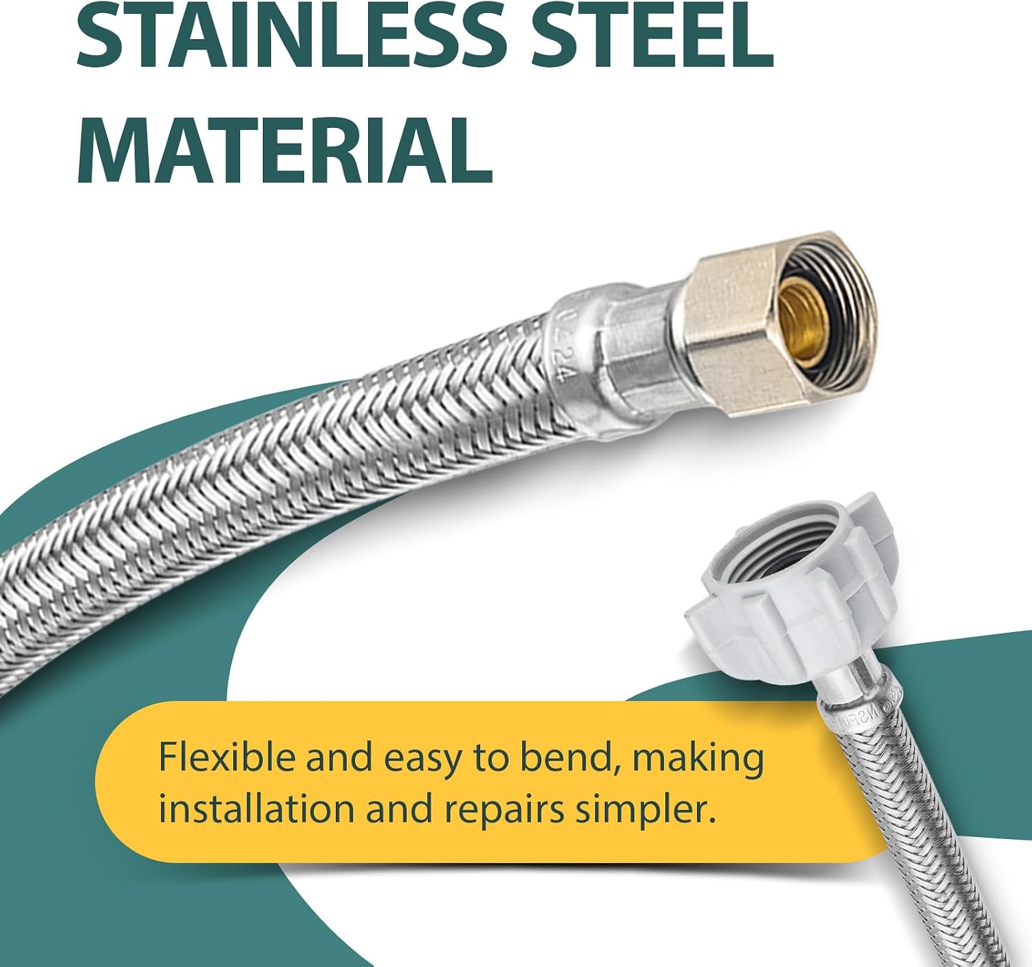 10-PACK Niikappu Stainless Steel Braided Toilet Hose, 3/8" Comp x7/8" Ballcock, 20-Inch length Toilet Connector Supply Line