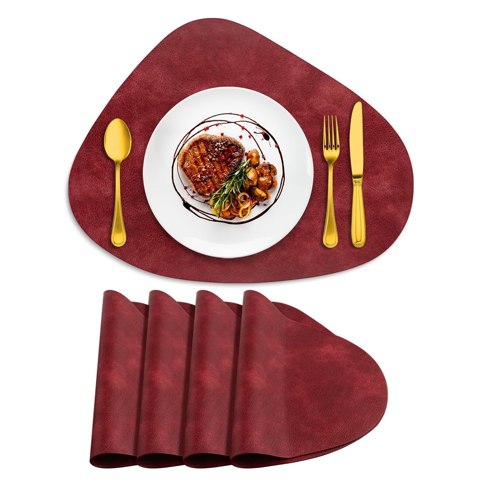 Luvafey Wine Red 4Pc Round Heat Resistant Table Placemats