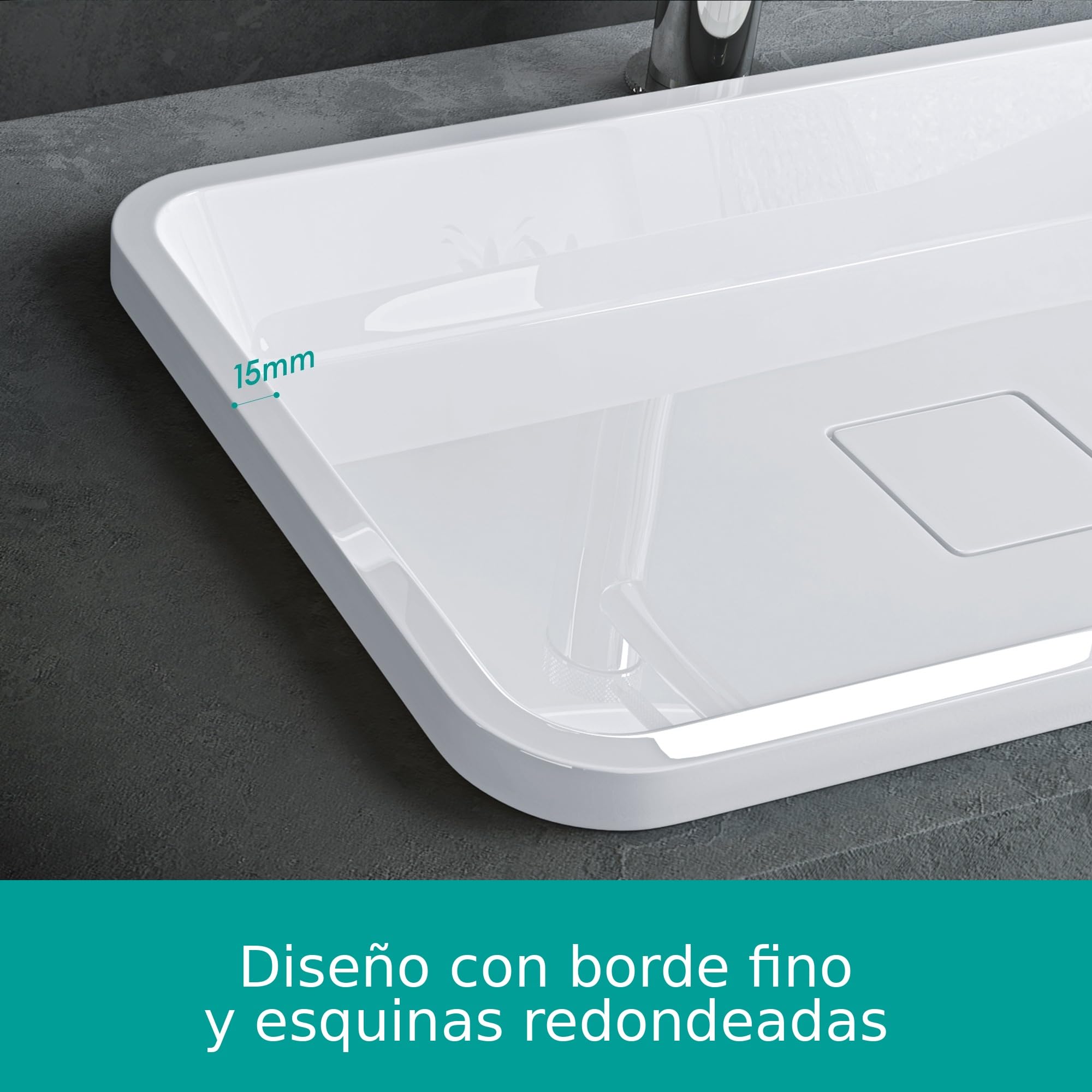 Mai & Mai Lavabo Empotrado Rectangular de Baño, Mármol Fundido, Blanco Brillante, 53x33x10 cm, sin Orificio para Grifo y sin Rebosadero – Colossum104