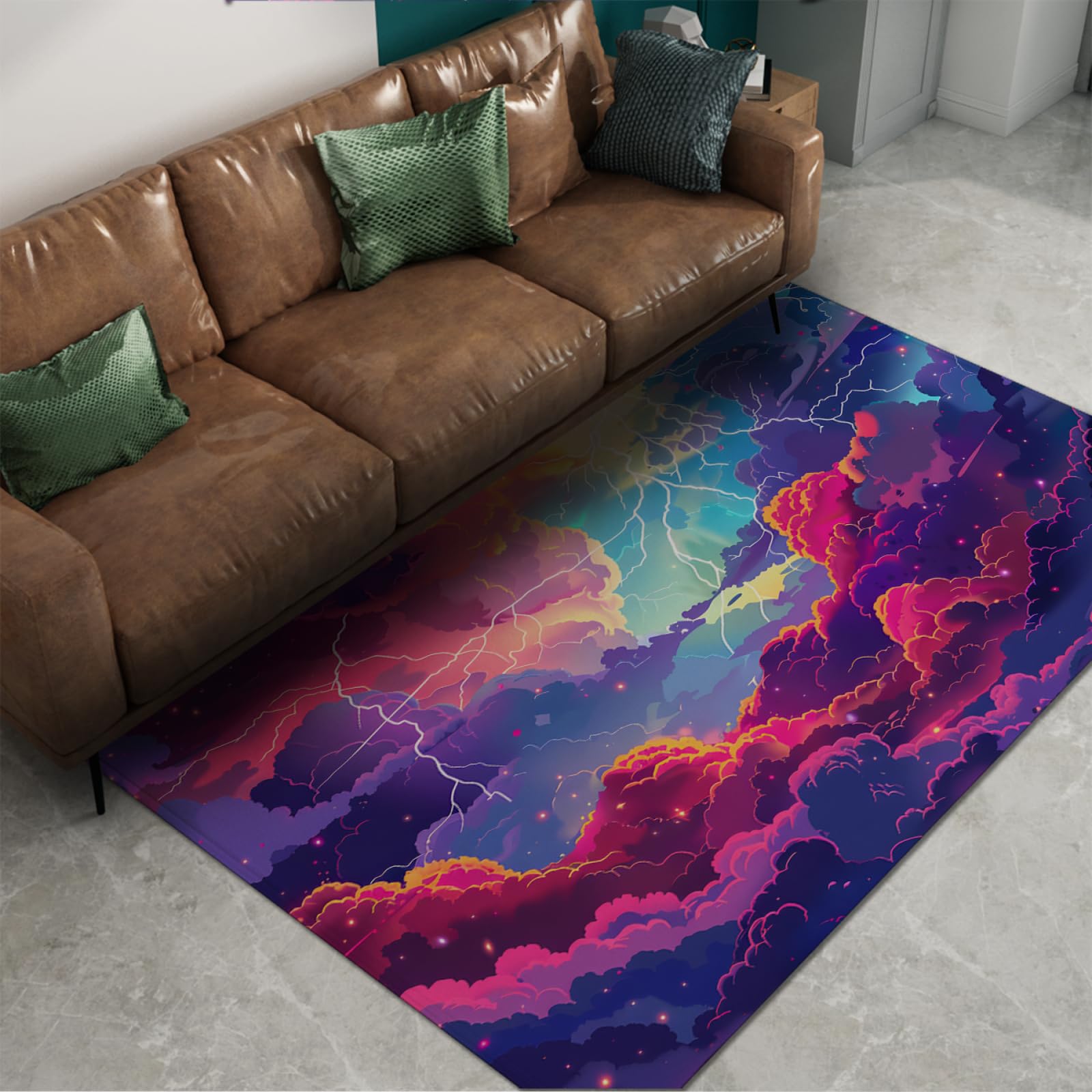 Dywaniki z kolorowymi chmurami, estetyczne dywany z kreskówki, mata do salonu, sypialni, biura, prostokątny, antypoślizgowy chodnik do pokoju zabaw, 140 x 200 cm