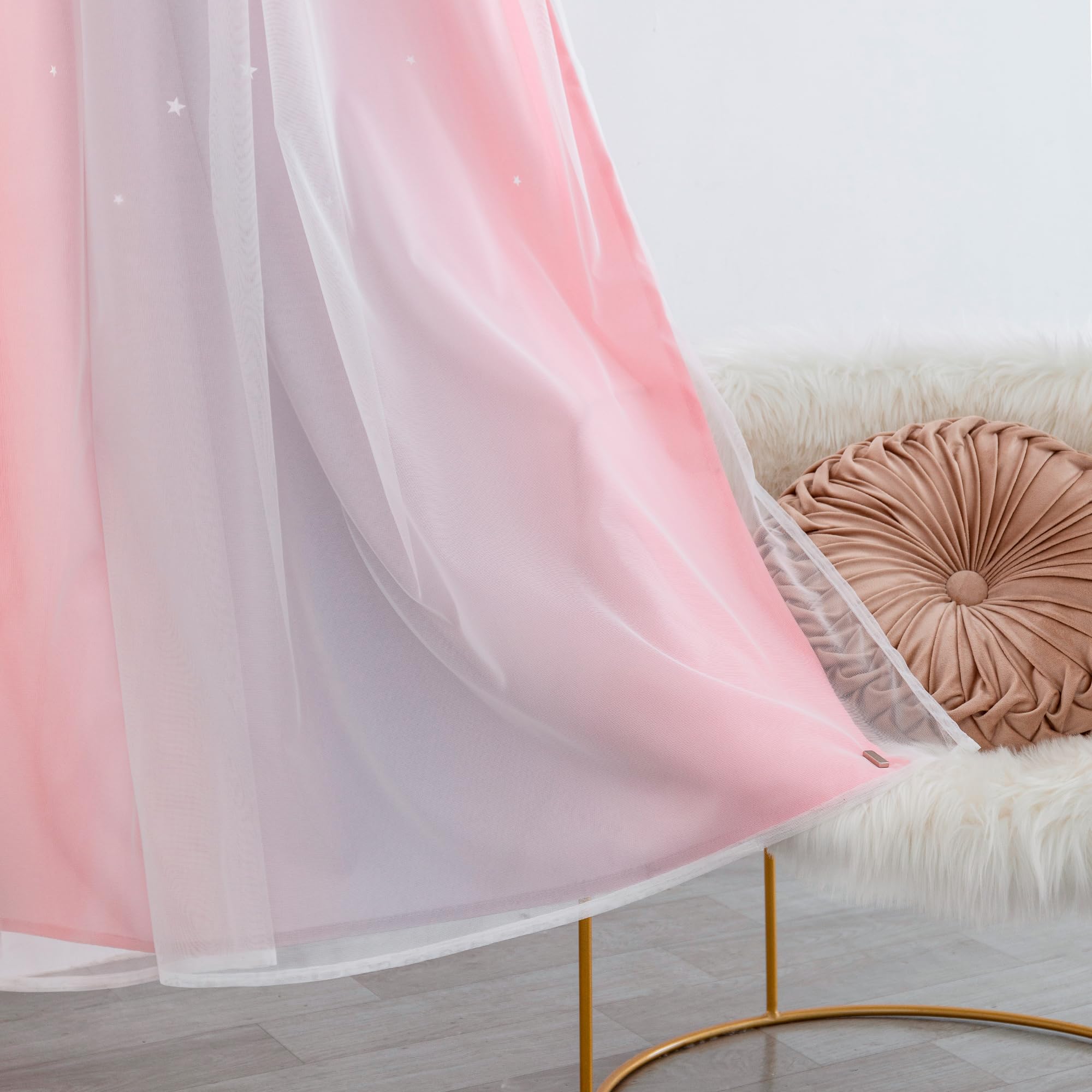 Par de cortinas dobles opacas suaves con estampado de estrellas vacías para dormitorio y habitación infantil, 2 paneles con ojales (140 x 285 cm, rosa y morado)