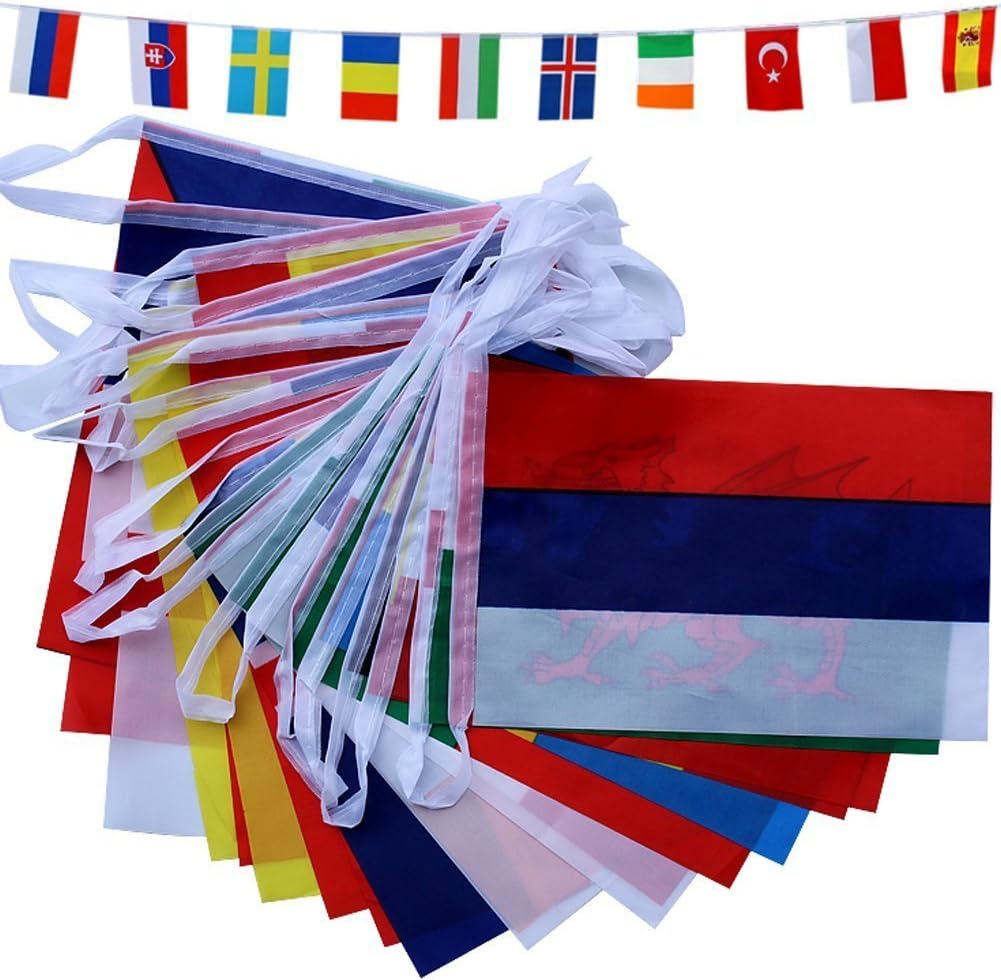 Kailusee 1 Sets FIFA World Cup Top 32 Nations Small Flags | 8 Metres World Cup Fabric Bunting for Football Night, Garden Banners, Bar and Garden Decoration, Stand Size