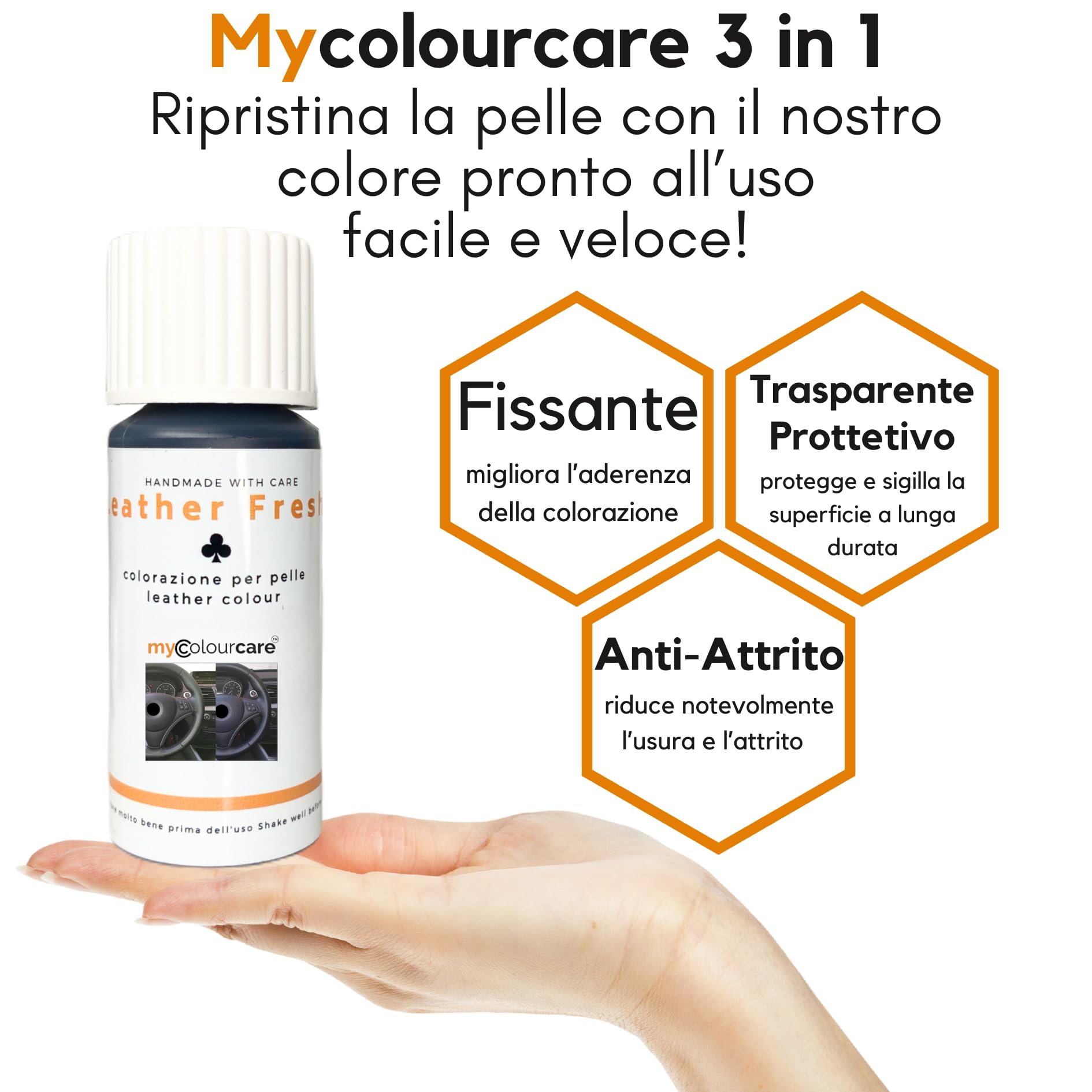 Mycolourcare Premium Kit Ritocco Volante Nero Black in Pelle Ecopelle Similpelle Vernice Ripristina Colore Sterzo Semplice Applicazione Alternativa al Coprivolante