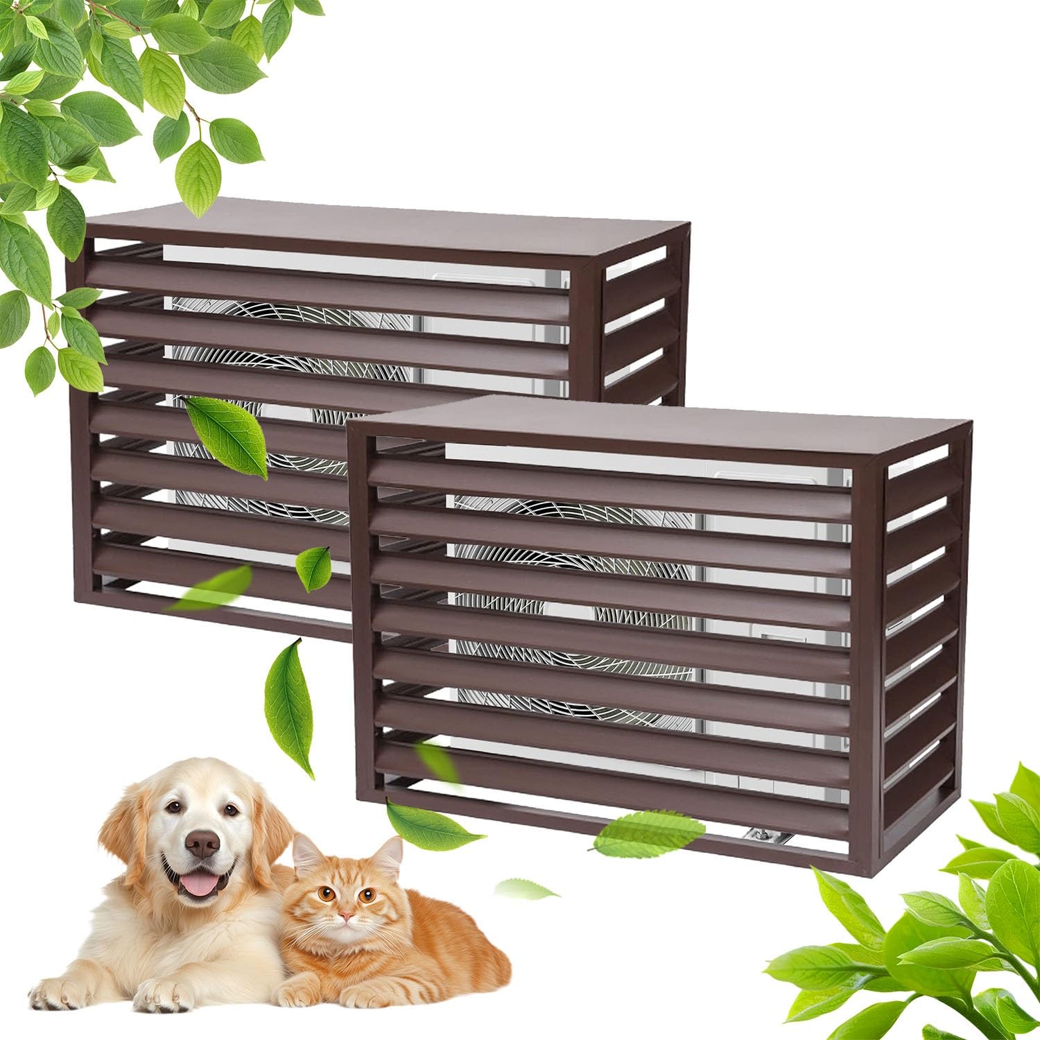 Aycdl Brown Outdoor Air Conditioner Fence, Aluminum Alloy Condenser Protective Cover, Privacy Screen For Garden Anti-Theft And Tidiness, Easy Installation,-110Cm