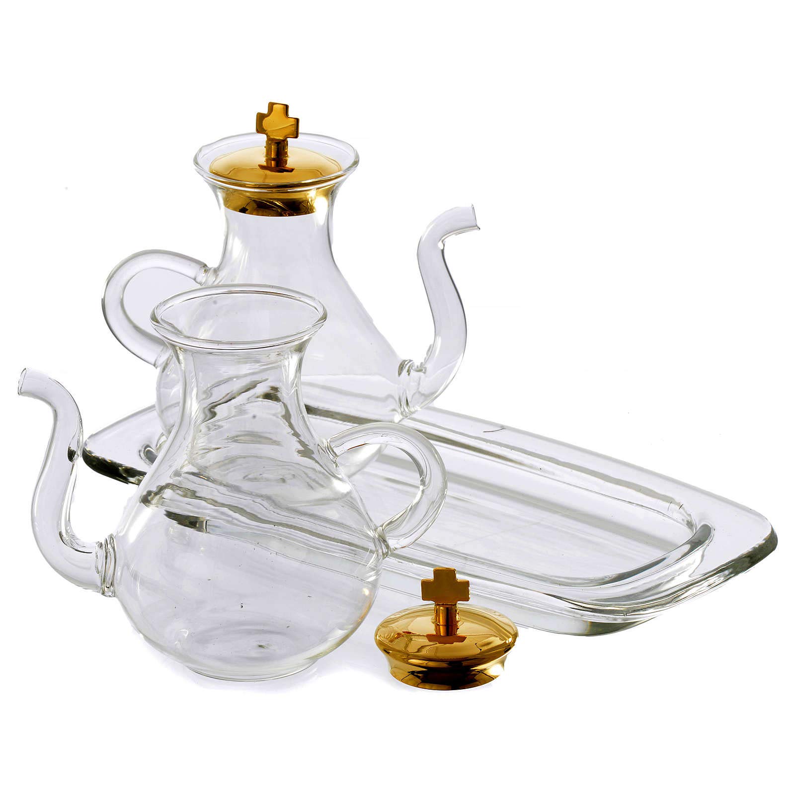 Holyart Vinajeras de Vidrio: Set vinajeras con vertedor y Bandeja de Vidrio