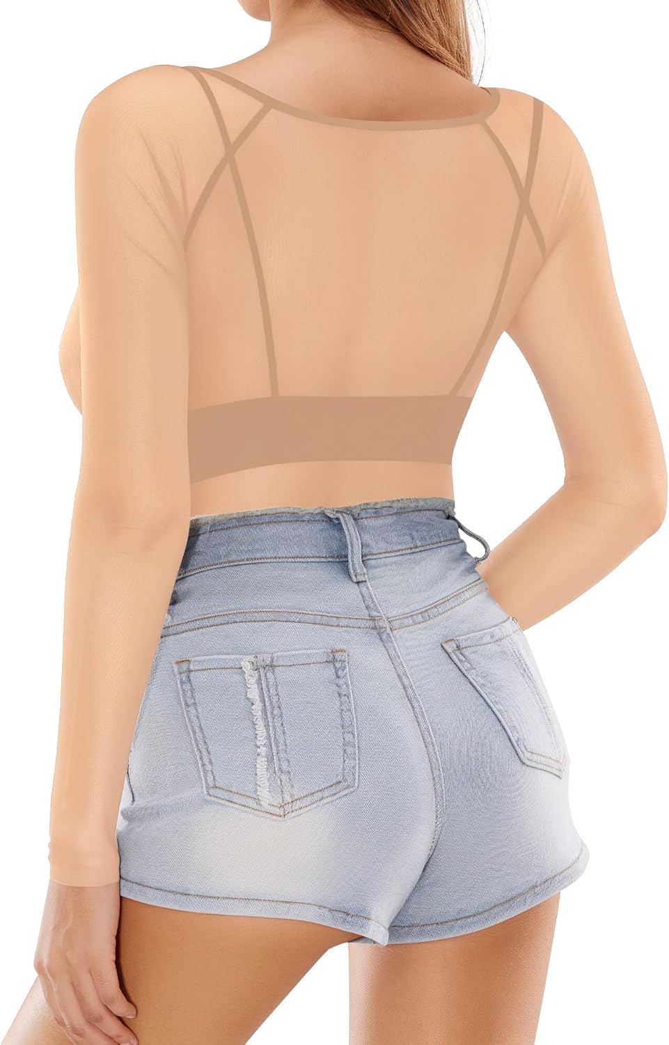 MANGOPOP Women's Mesh Tops Long Sleeve Sheer T Shirts See Through Blouse Bodycon Clubwear - Image 4