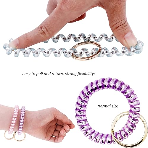 Miniatura 4 de BIHRTC Paquete de 6 Pulseras Espirales para Llaves Tipo Muñequera, Pulseras de Llavero Espiral, Ligas Espirales para el Cabello, Pulseras Espirales