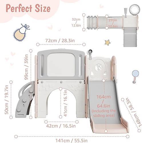 Miniatura 5 de Garvee Juego de juegos 8 en 1 para niños pequeños para interiores y exteriores, incluye escalador, aro de baloncesto, telescopio, túnel y espacio de