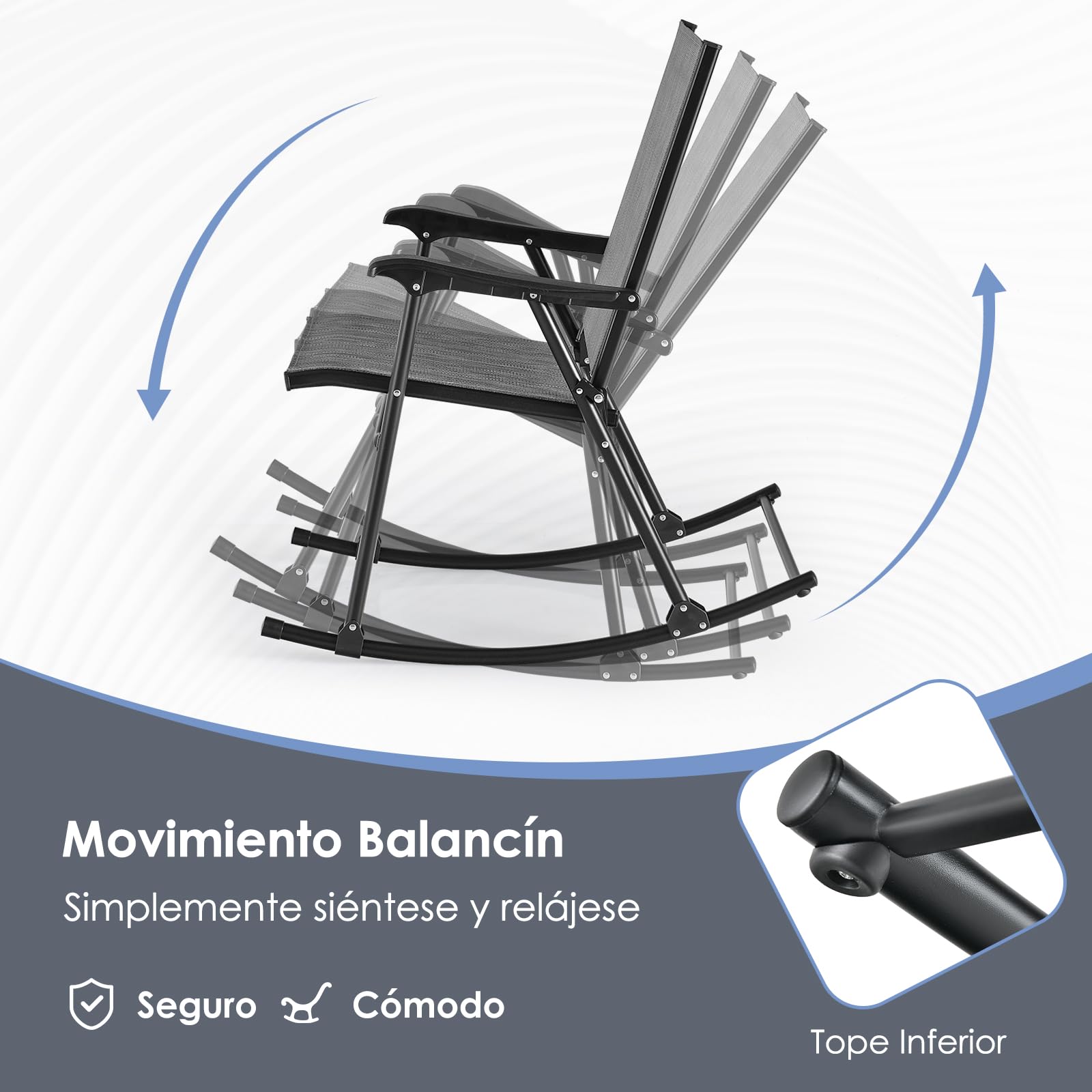 GOPLUS Juego de 2 Sillas Mecedoras Plegables, Silla de Jardín Exterior con Tela Transpirable y Marco Metálico, Mecedora Portátil para Camping, Piscina, Jardin, Patio, Playa, Terraza, hasta 150 Kg