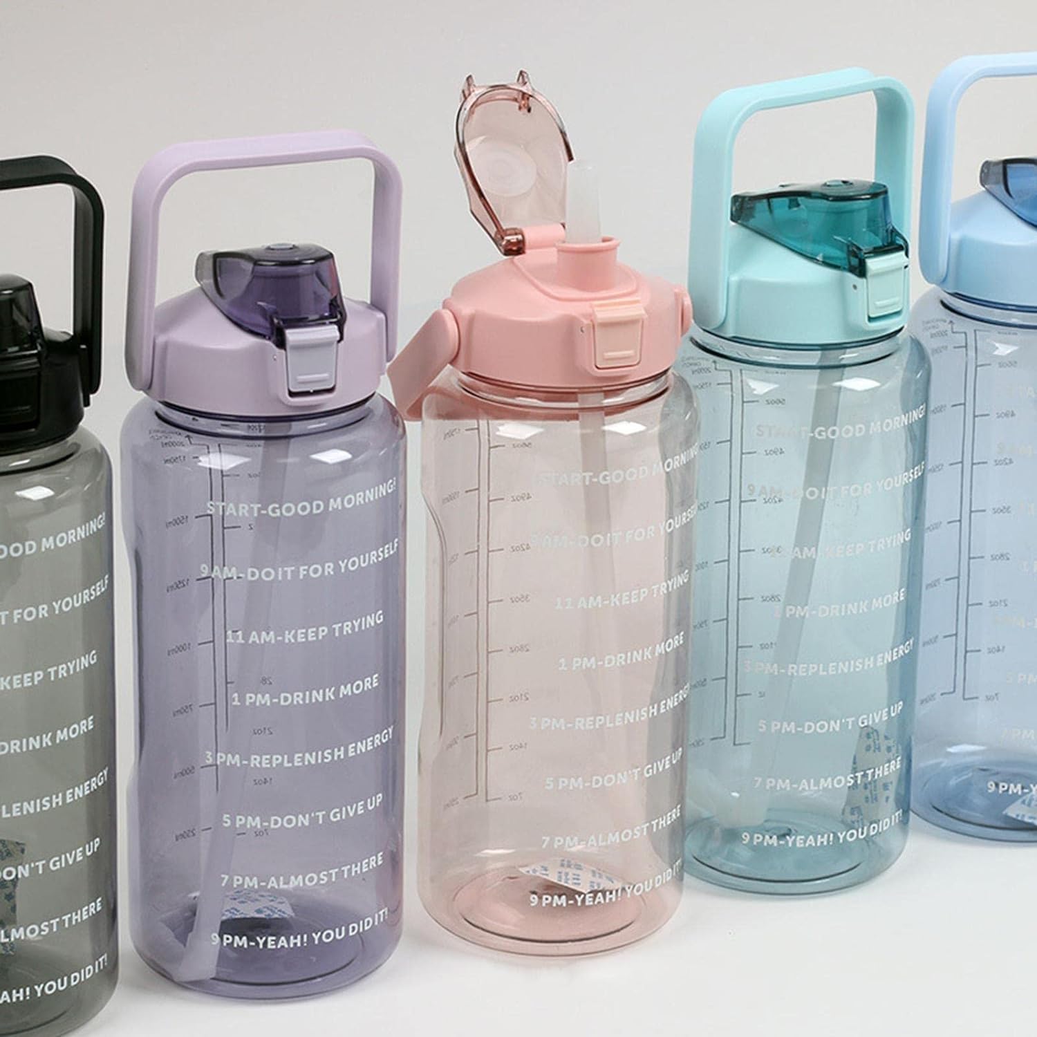 GipiBox® 2 L Capacity Straw Transparent Motivational Water Bottles|Time Marker Leak Proof&Break-Proof|Best Usage For Office/School/College/Gym/Travel Bottle|Bpa-Free Sports Bottle (1PCS)