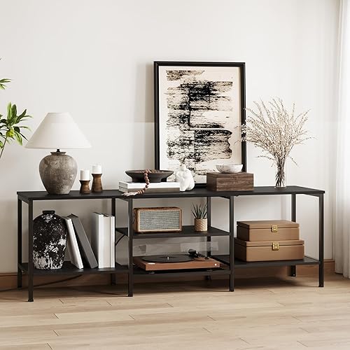 Miniatura 4 de Soporte de TV con tomas de corriente de 75 pulgadas, mesa consola de TV con estantes de almacenamiento abiertos, centro de entretenimiento