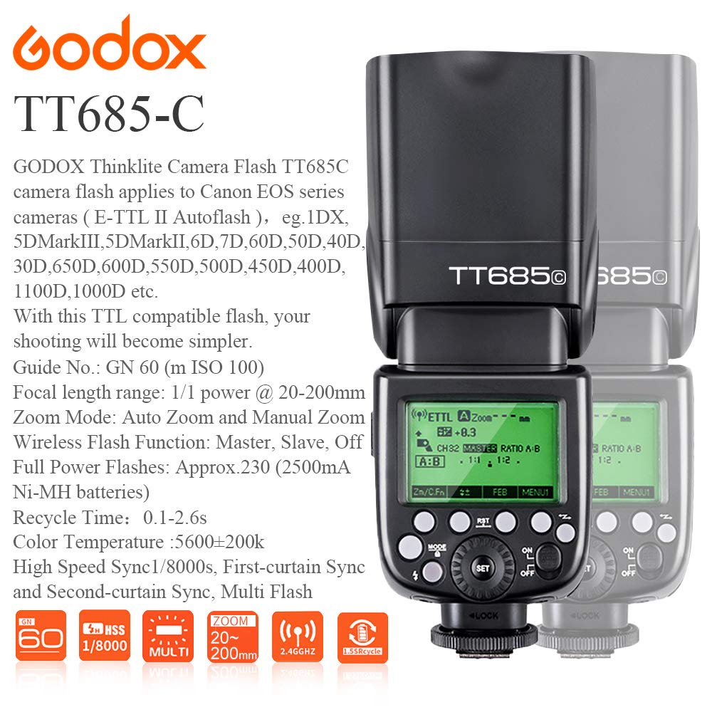 ストロボ/照明 Godox TT685C Amazon | Godox TT685II-C カメラフラッシュ スピードライト 2.4