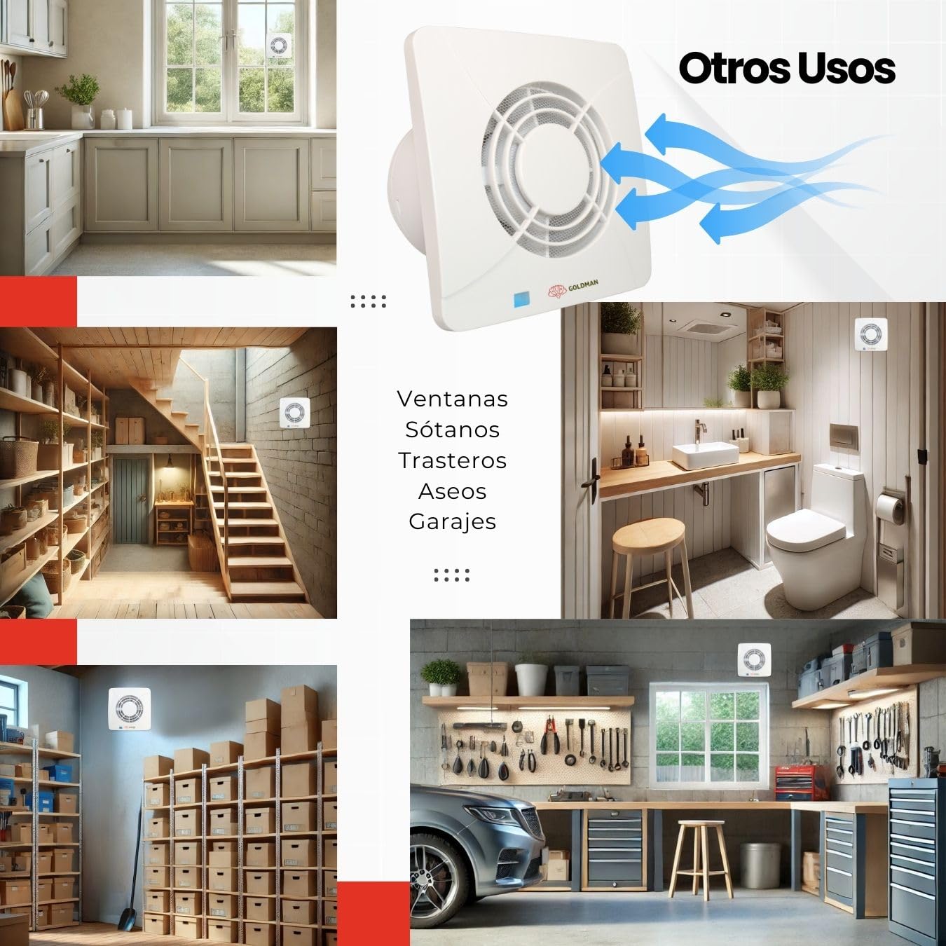 GOLDMAN SERVICE | Extractor de Baño Silencioso Ventilador Extractor de Aire Potente Anti Humedad Olores Válvula Antirretorno y Mosquitera | Diámetro: 100 milímetros 12W