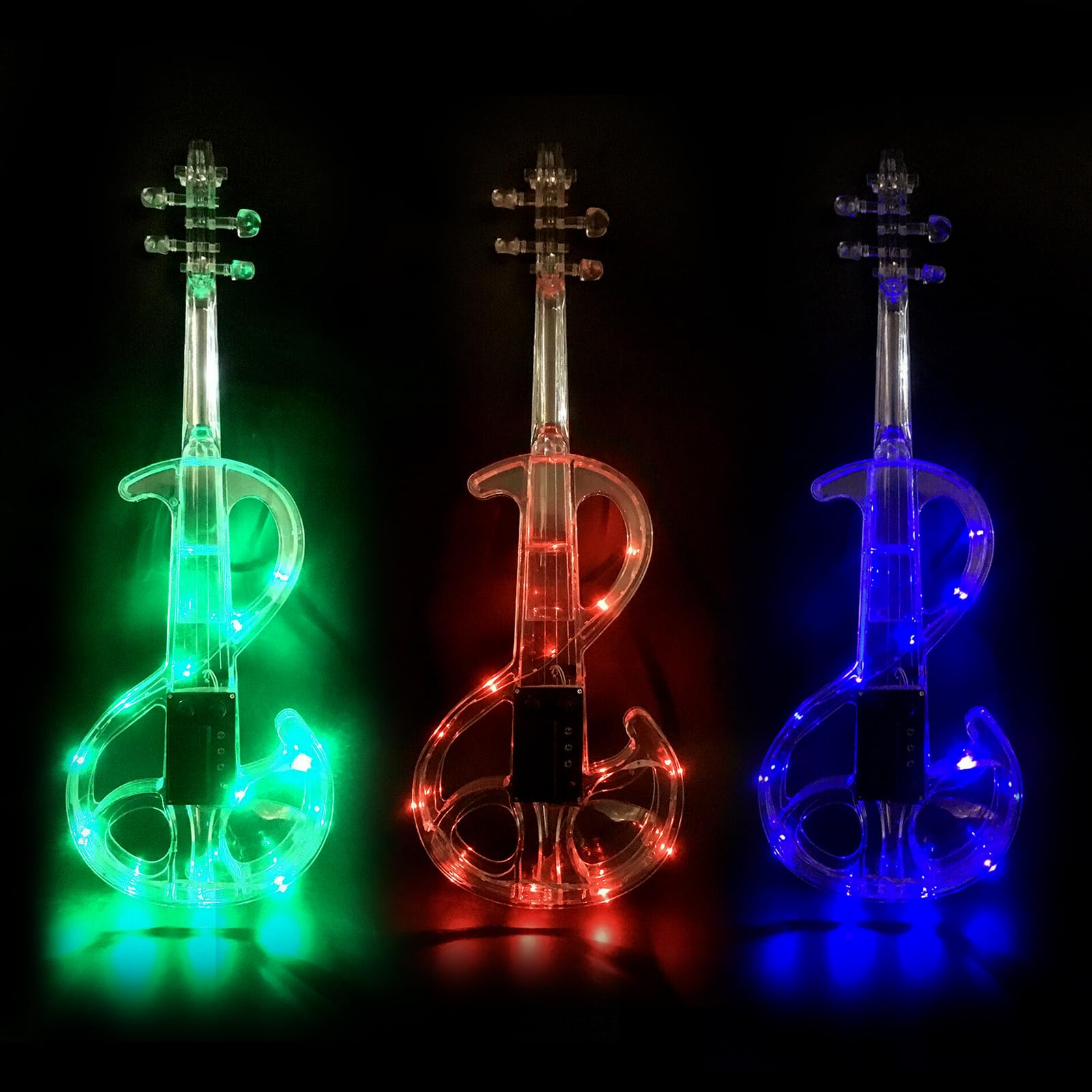 Violino Trasparente Violino Elettrico in Acrilico 4/4 Kit Violino Full Size con Archetto LED, mentoniera, spalliera, Cavo e Custodia #EV6 (EV6) (EV6)
