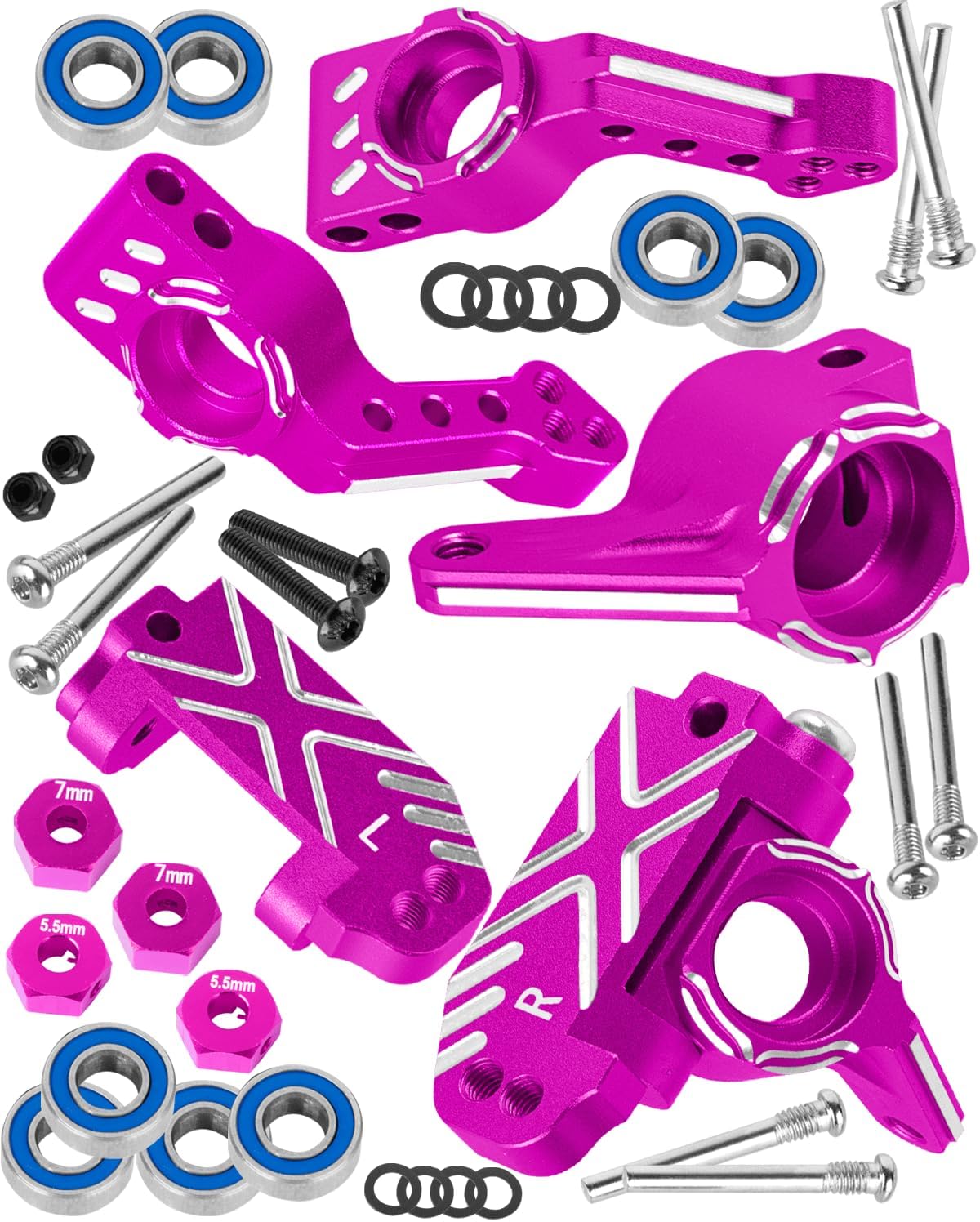 RC Caster Block Set Upgrades Part for 1/10 2WD Slash/Rustler/Stampede 2WD/Bandit 2WD VXL,Aluminium Left Right Caster Blocks,Front Steering Block,Rear Stub Axle Carriers,Pink