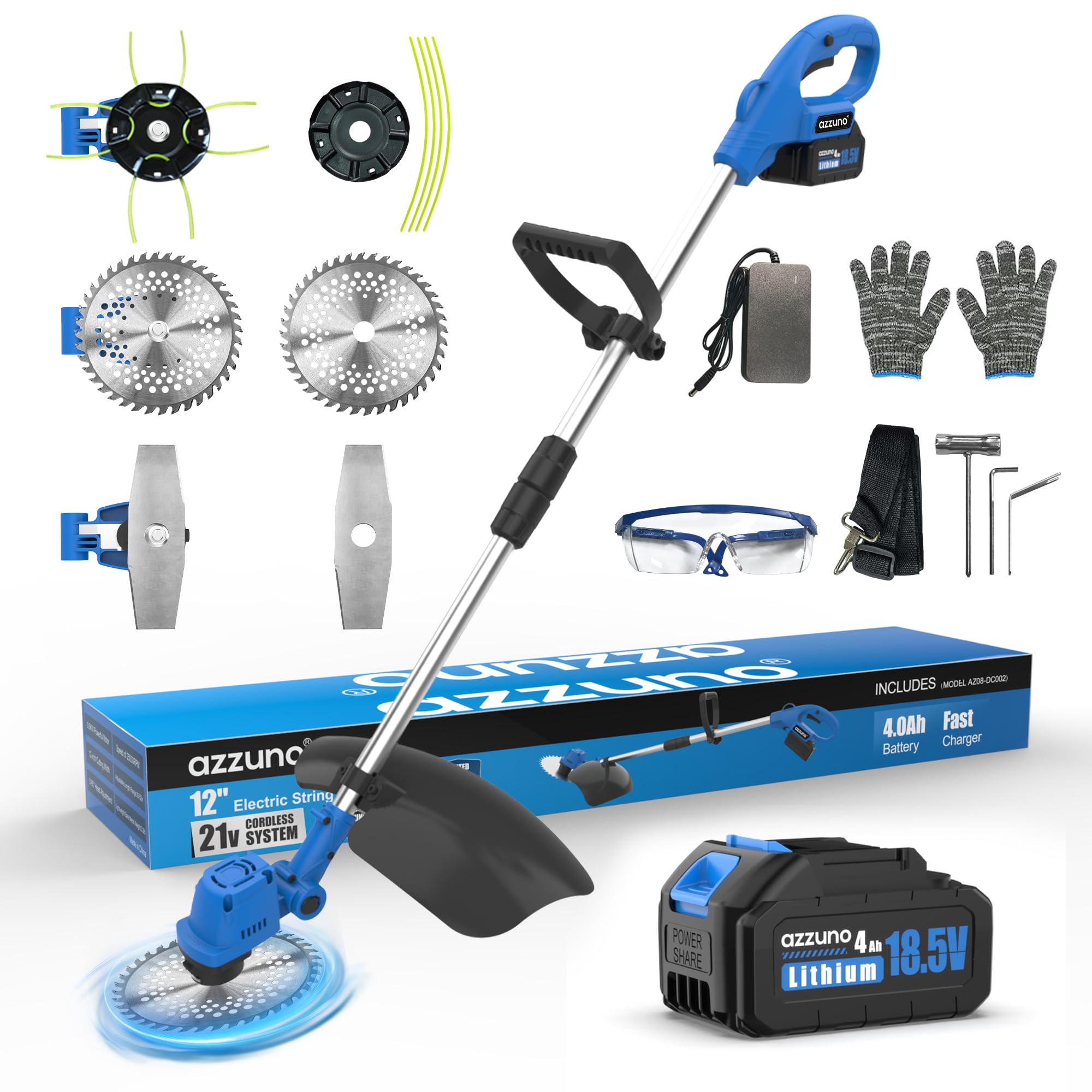 Photo 1 of AZZUNO 21V Brushless Weed Wacker, 12" Cordless Trimmer w/ 4.0Ah Battery