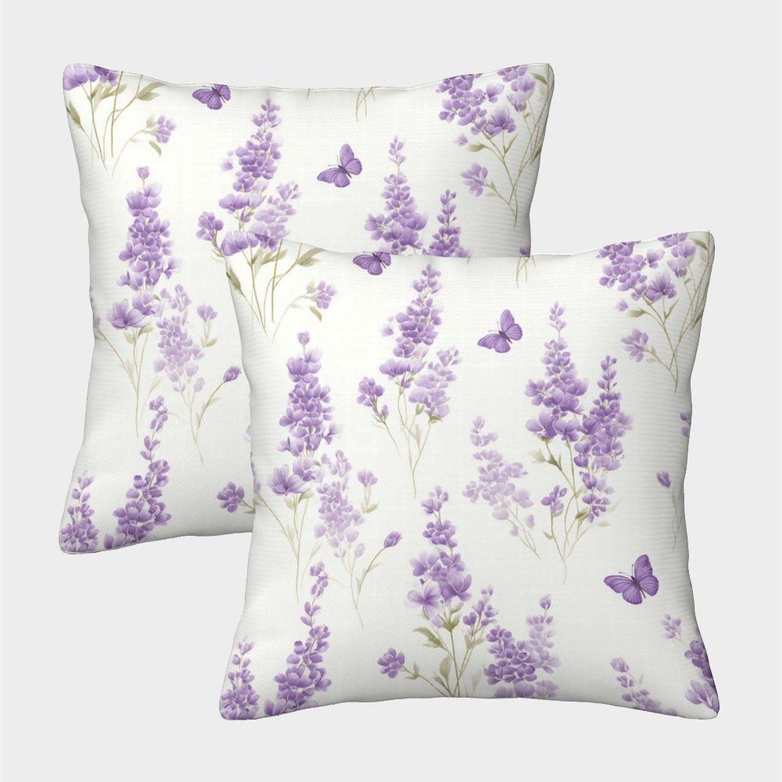 FELASBUID Lavender Flowers—Botanical Garden Style Pillow Cases Pack of 2 Cozy Pillowcases Cushion Cover Zippered Decor for Couch Livingroom 40x40cm