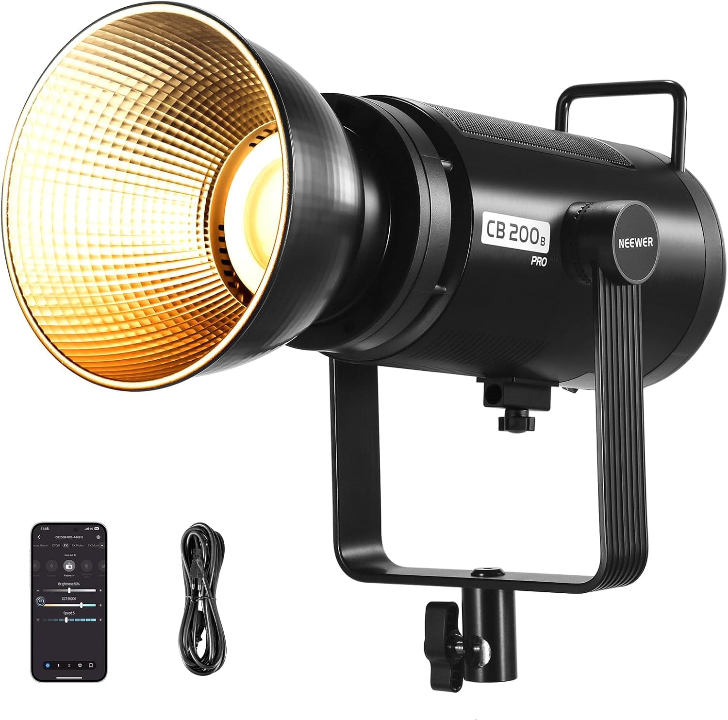 NEEWER 210W COB LED Video Light, 2.4G/APP Control, Two-Tone Continuous Output Lighting 2700K-6500K for Photo Recording in Studio, Bowens Attachment, 90000lux/1m, CRI/TLCI97+, GM ±50, CB200B PRO