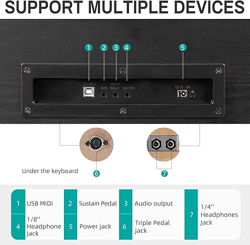 Miniatura 4 de AODSK 88-Key Weighted keyboard piano,Hammer Action Digital Piano with Speakers,Furniture Stand and Triple Pedals,piano keyboard 88 keys Beginner's