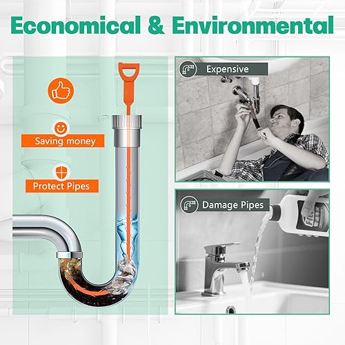 Miniatura 5 de Removedor de obstrucciones de drenaje de pelo de serpiente de drenaje, paquete de 3 herramientas para desatascar el fregadero de serpiente