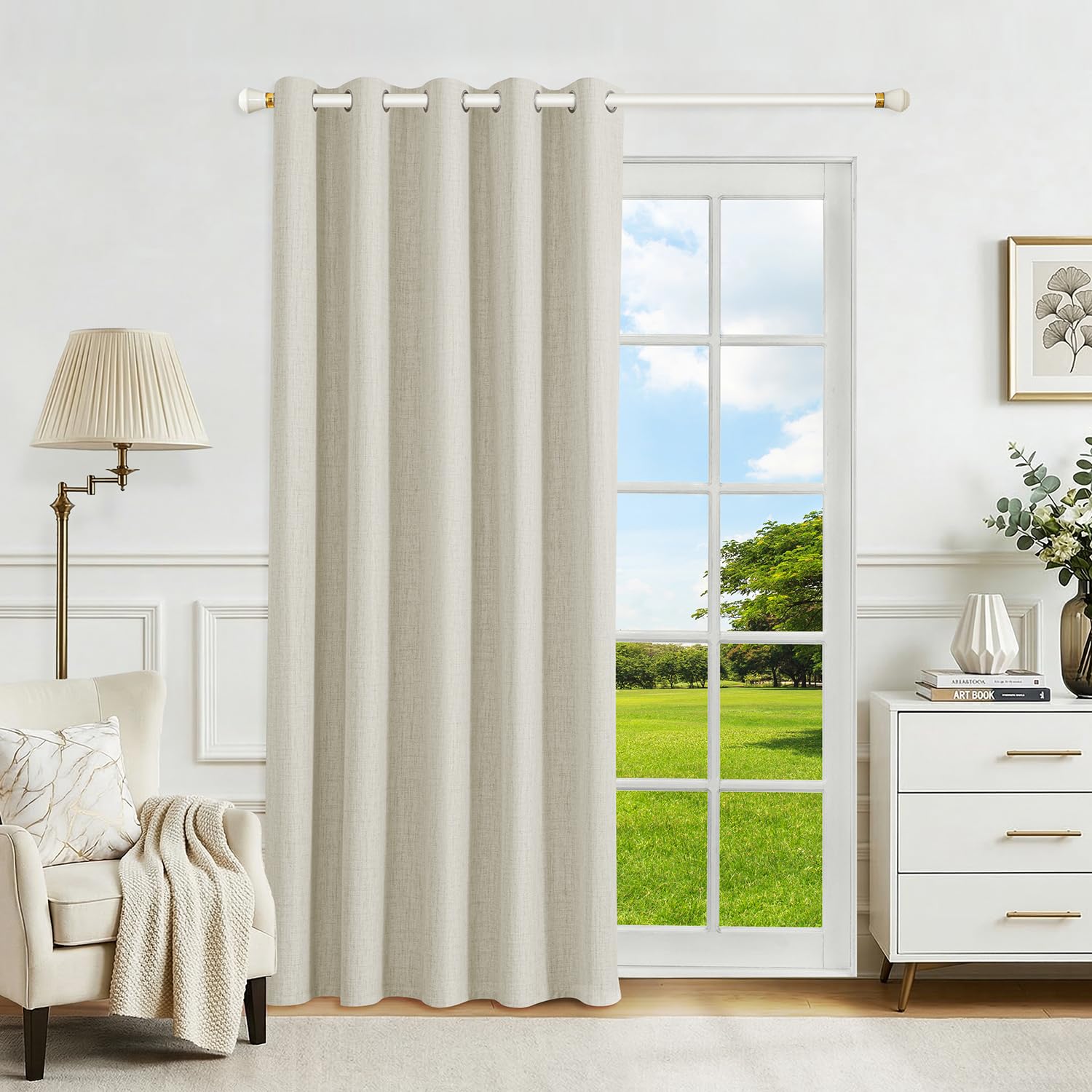 Runyéla 100% Blackout Linen Curtains Eyelet Custom Size for Bedroom Kitchen Living Room Thermal Curtain 2 Panels