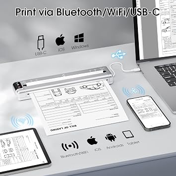 COLORWING Q302 Portable Thermal Printer, inkless Printer for Business Travel with Bluetooth and WiFi Connection, Compatible with Android and iOS Phone & Laptop,300DPI