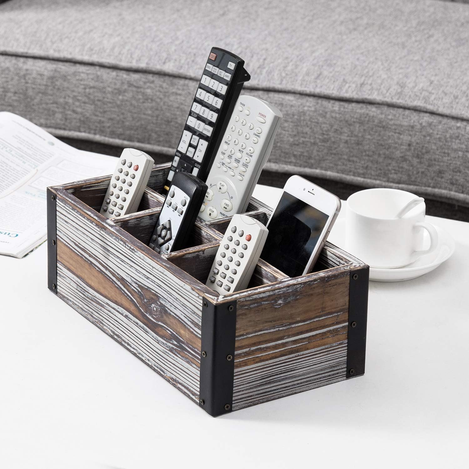 Flаѕh Dеаlѕ - 60% оƒƒ MyGift Rustic Torched Wood 5-Compartment Remote Control Holder, Media Storage Organizer Caddy with Black Metal Corner Wraps Buу 2 gеt 3 MyGift Rustic Torched Wood 5-Compartment Remote Control Holder, Media Storage Organizer Caddy with Black Metal Corner Wraps