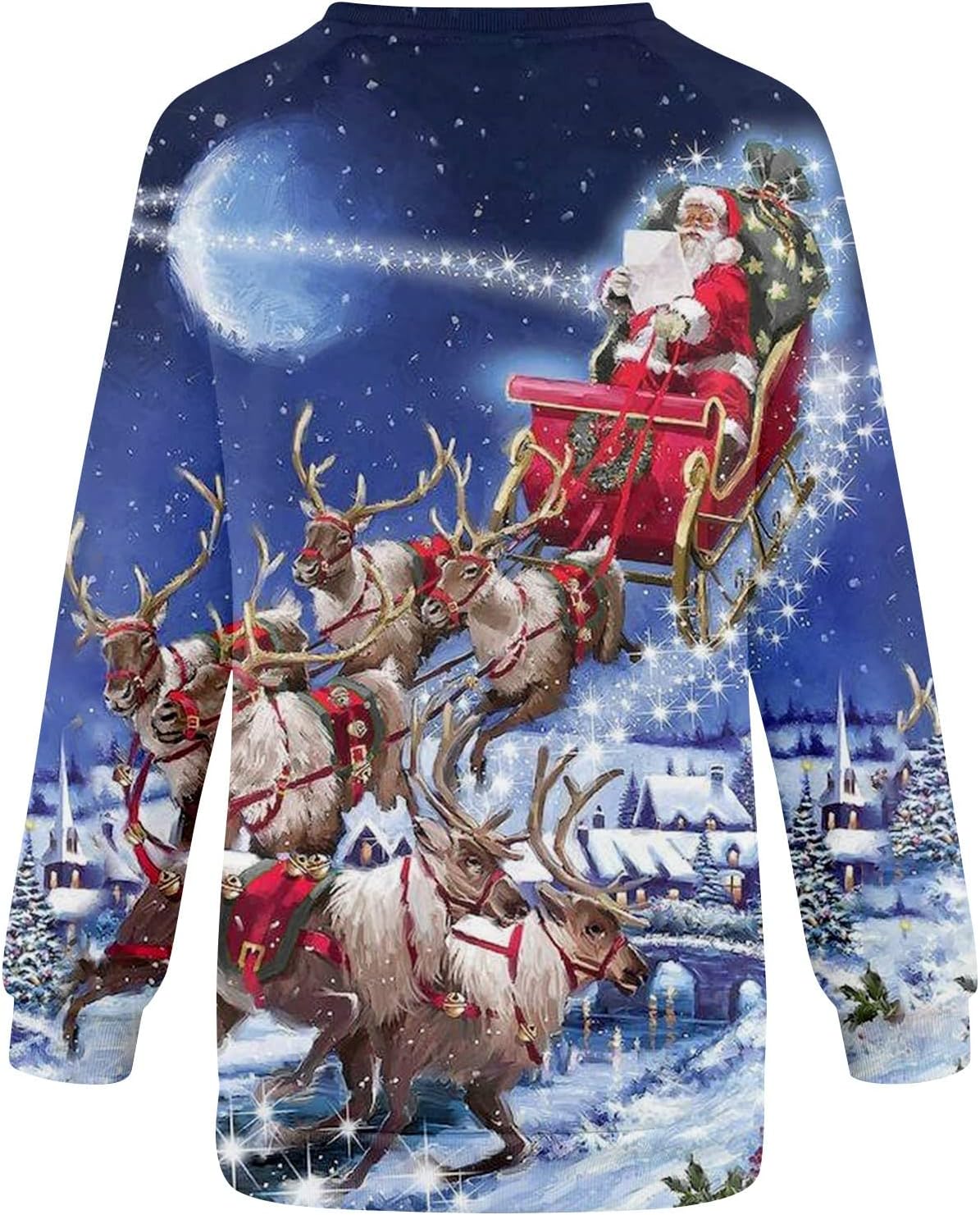 Swrowesi Women's Christmas Printed Long Sleeve Tops Round Neck Loose Fit Blouses T Shirts Sweatshirts Pullover Shirts : Sports & Outdoors