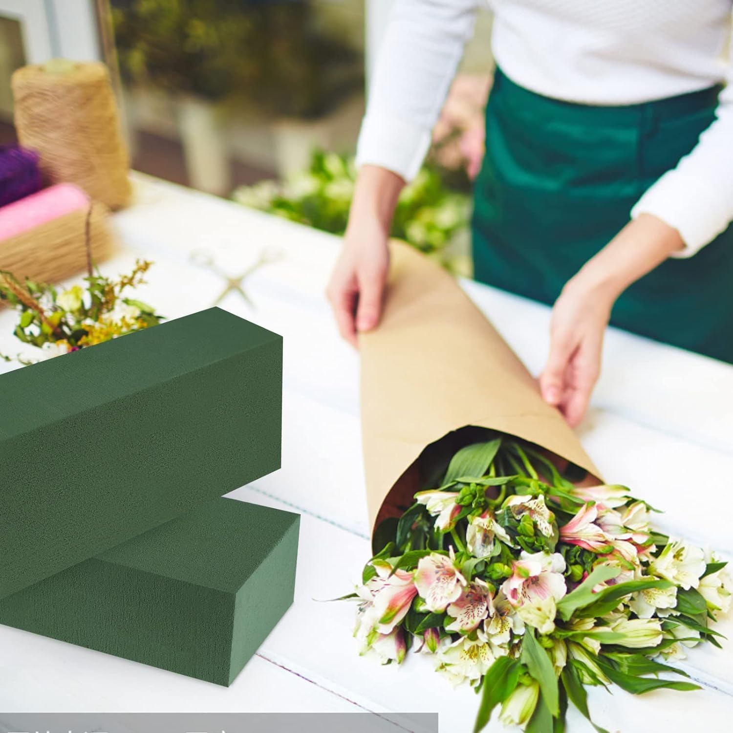 Wet & Dry Floral Foam Blocks Multipurpose for Florist Flower Foam Arrangement of Fresh or Silk Artificial Flowers - Green (Pack of 4) 2