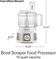 Vista 8 de Hamilton Beach Food Processor & Vegetable Chopper for Slicing, Shredding, Mincing, and Puree, 10 Cups + Easy Clean Bowl Scraper, White and Stainless