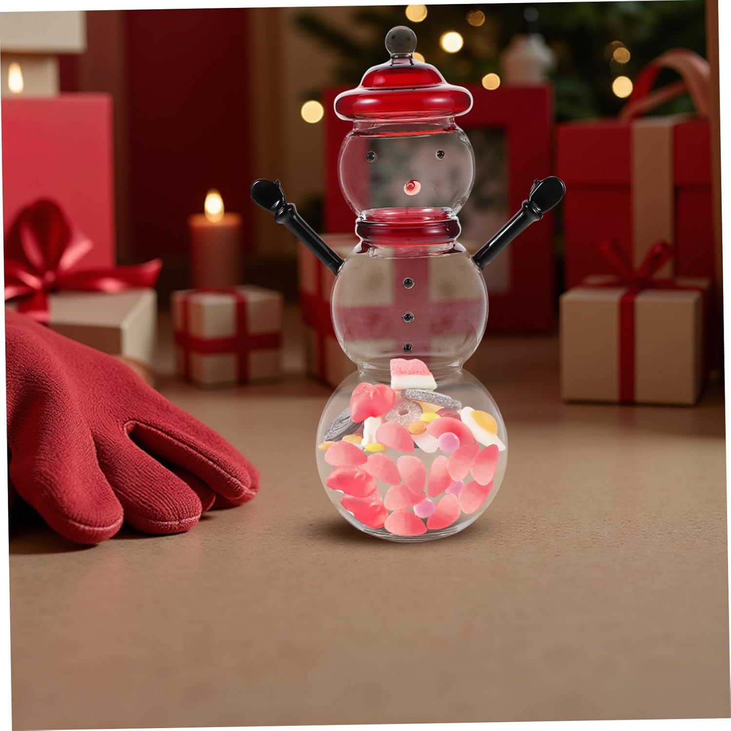 Glass Snowman Candy Jar Featuring Tight-Fitting Lid Decorative Holiday Storage Container for Sweets Festive Home Kitchen Decor Freshness-preserving Glass Candy Holder for Christmas
