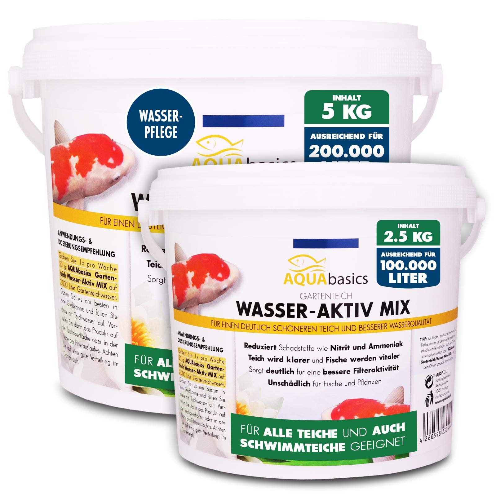 AQUAbasics Gartenteich Wasser-Aktiv Mix für eine bessere Wasserqualität, Gute Wasserwerte und klares Wasser - Reduziert Schadstoffe wie Nitrit und Ammoniak, Größe:5 kg